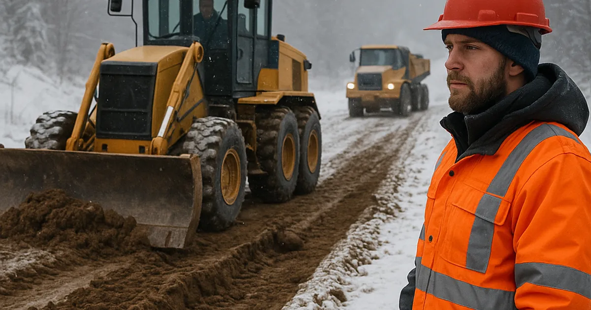 Winter Earthwork: Cold Weather Grading & Hauling Tips - DirtMatch blog hero image about earthwork and construction